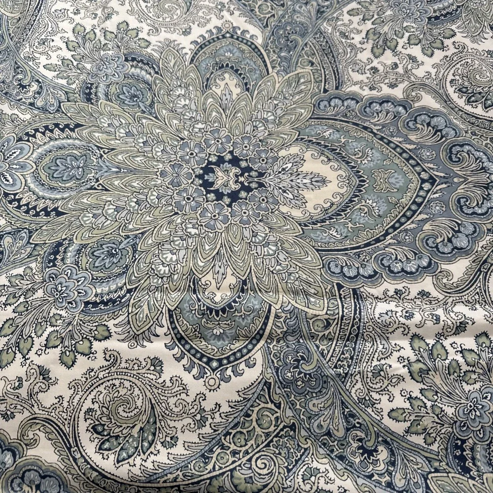 THE COMPANY STORE Mandala Paisley Blue Duvet Cover 2 Shams Queen Cotton Buttons